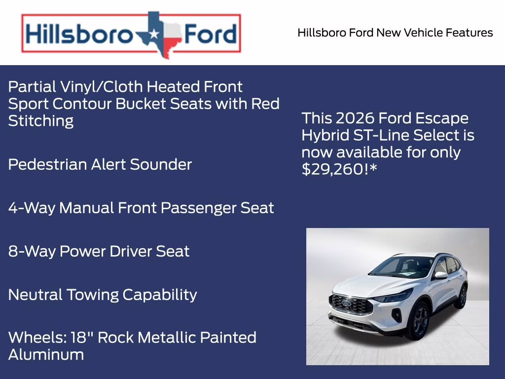 2026 Star White Metallic Tri-Coat Ford Escape Hybrid ST-Line Select AWD SUV