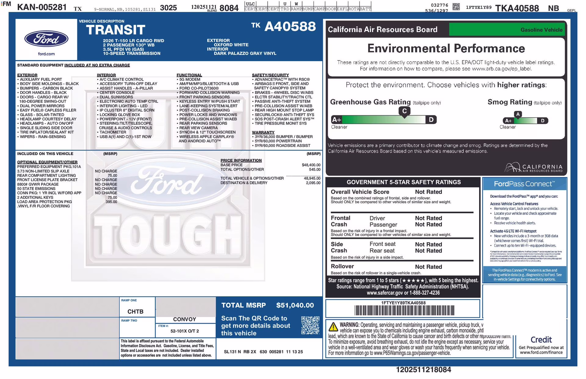 2026 Oxford White Ford Transit-150 Base RWD Van