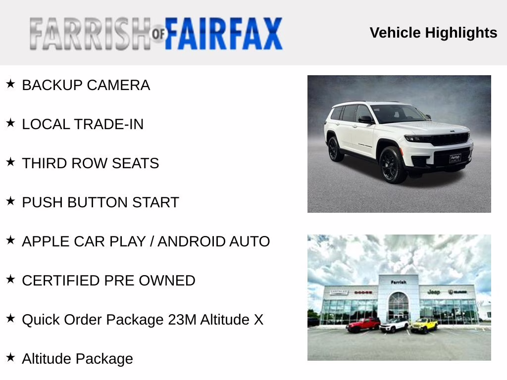 2025 Bright White Clearcoat Jeep Grand Cherokee L Altitude X 4X4 SUV