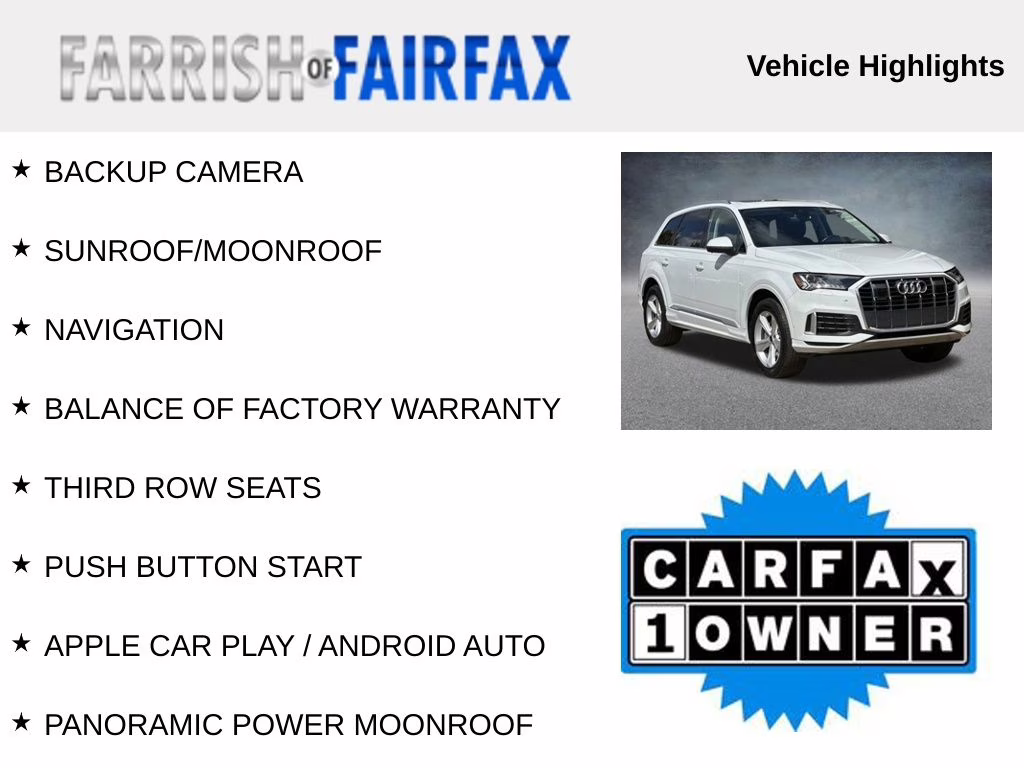 2024 Carrara White Audi Q7 45 Premium Plus AWD SUV