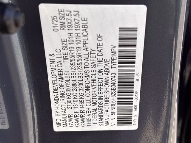 2025 Modern Steel Metallic Honda Odyssey Touring FWD Van