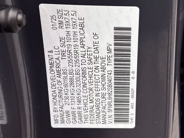 2025 Modern Steel Metallic Honda Odyssey Touring FWD Van