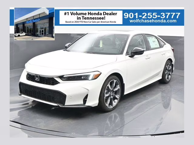 2026 Platinum White Pearl Honda Civic Hybrid Sport Touring FWD Sedan