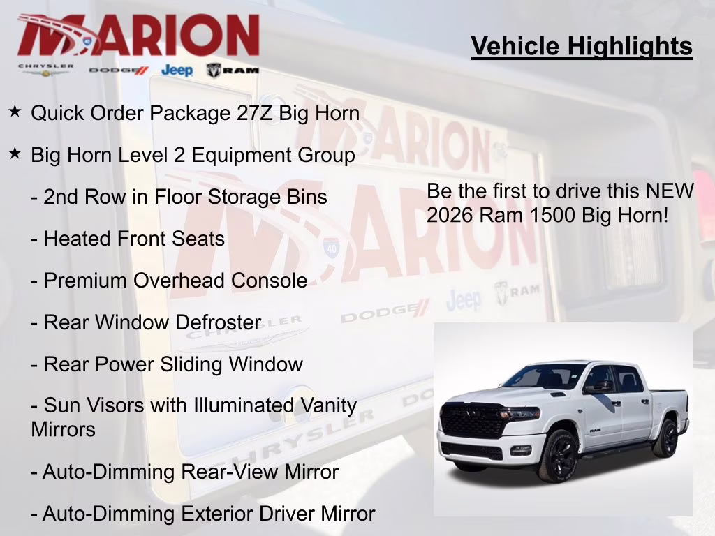 2026 Bright White Clearcoat Ram 1500 Big Horn/Lone Star 4X4 Truck