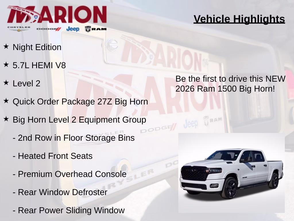 2026 Bright White Clearcoat Ram 1500 Big Horn/Lone Star 4X4 Truck