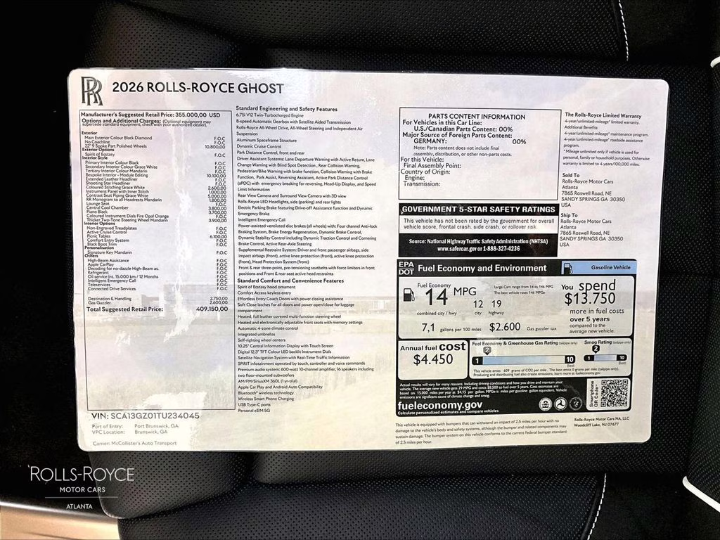 2026 Black Diamond Rolls-Royce Ghost Black Badge AWD Sedan