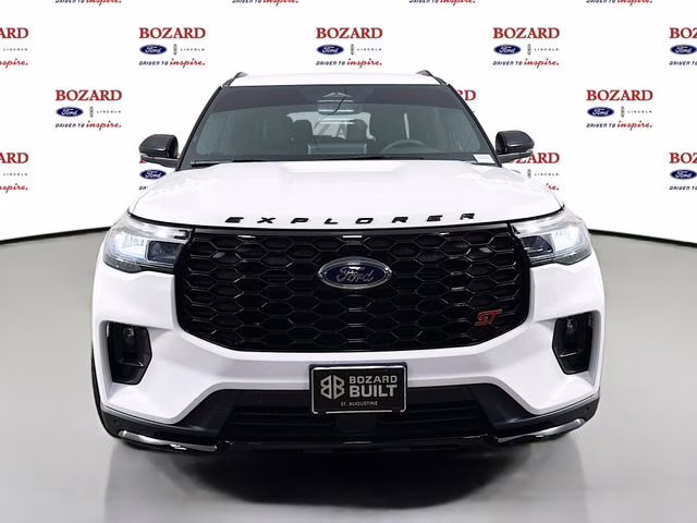 2026 Star White Metallic Tri-Coat Ford Explorer ST Bozard Built RWD SUV