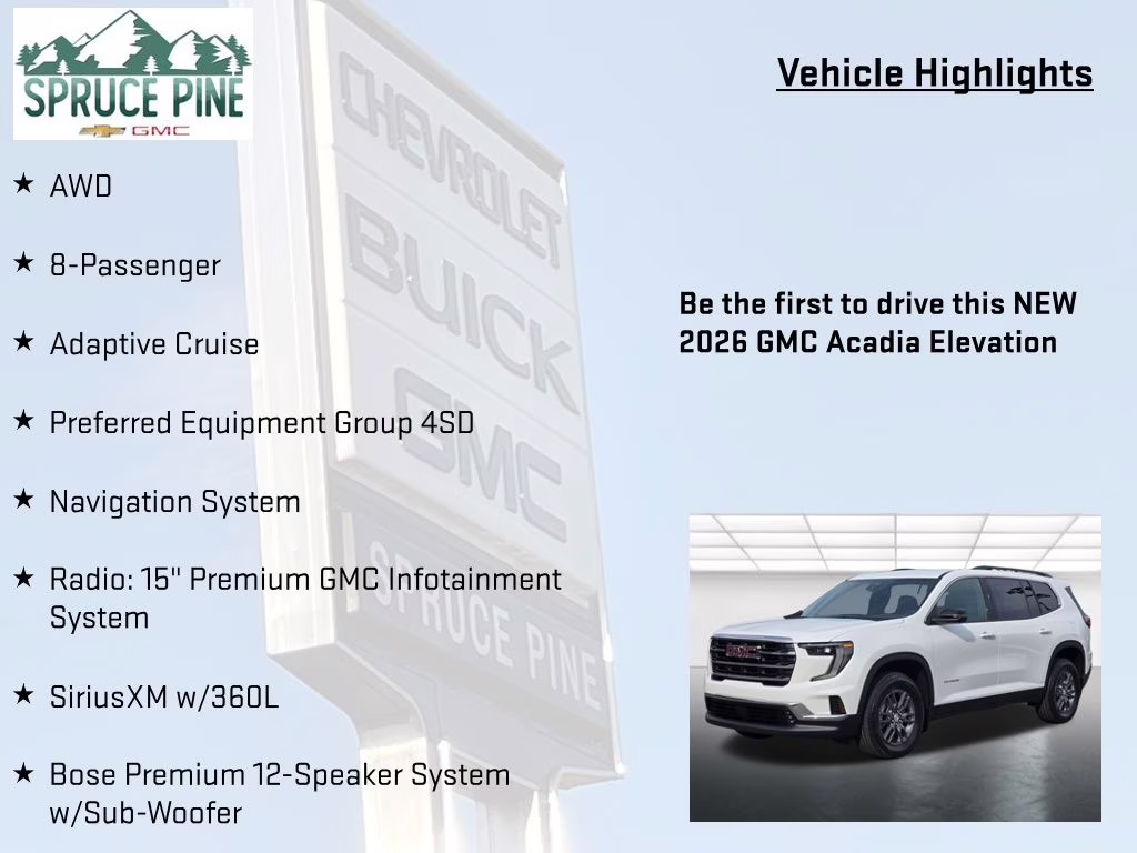2026 Summit White GMC Acadia Elevation AWD SUV