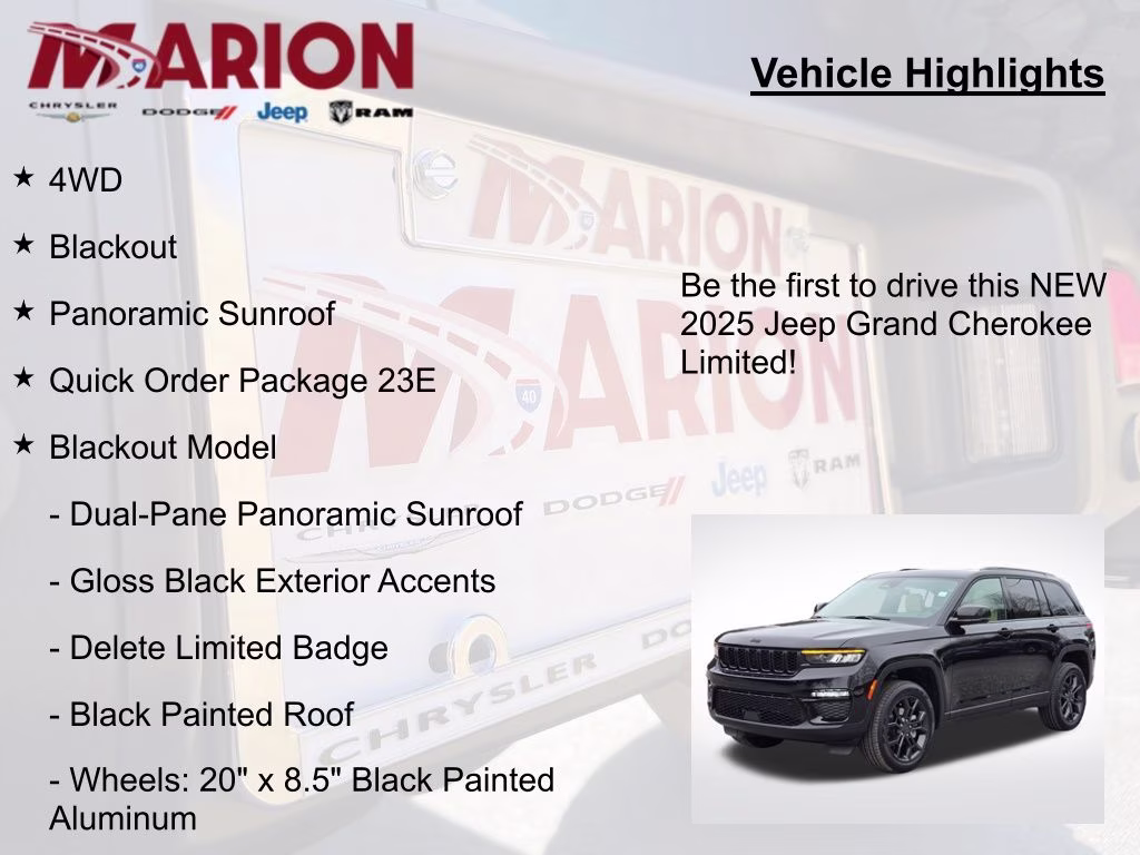 2025 Diamond Black Crystal Pearlcoat Jeep Grand Cherokee Limited 4X4 SUV