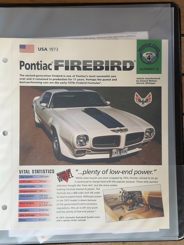 1973 Regatta Blue Pontiac Formula 400 Firebird RWD Coupe