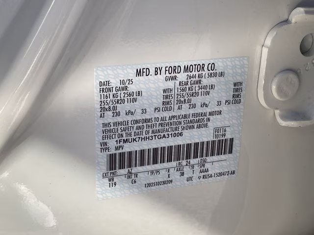 2026 Star White Metallic Tri-Coat Ford Explorer Platinum RWD SUV
