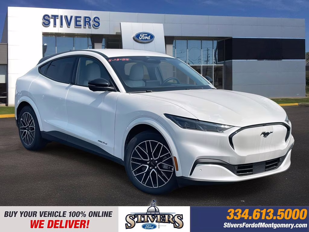 2025 Star White Metallic Tri-Coat Ford Mustang Mach-E Premium RWD SUV