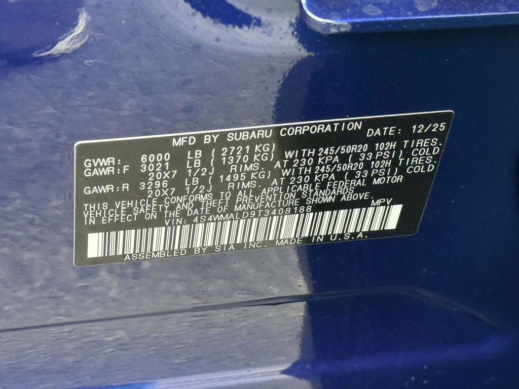 2026 Sapphire Blue Pearl Subaru Ascent Onyx Edition Touring AWD SUV