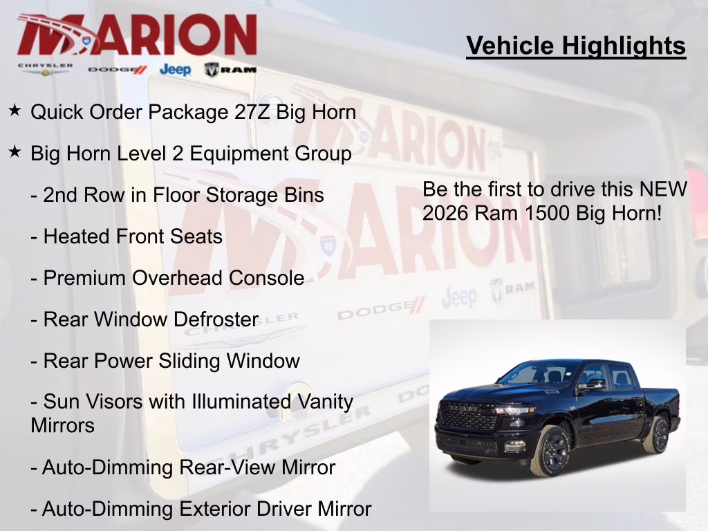 2026 Diamond Black Crystal Pearlcoat Ram 1500 Big Horn/Lone Star 4X4 Truck