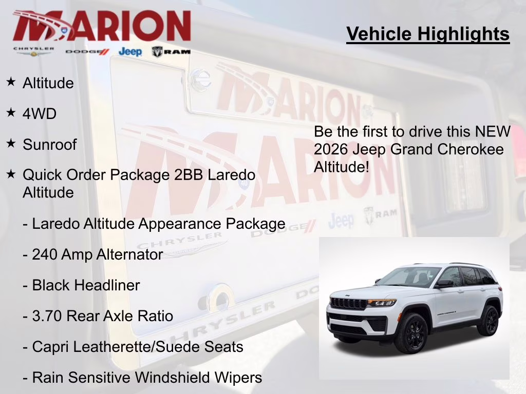 2026 Bright White Clearcoat Jeep Grand Cherokee Laredo Altitude 4X4 SUV