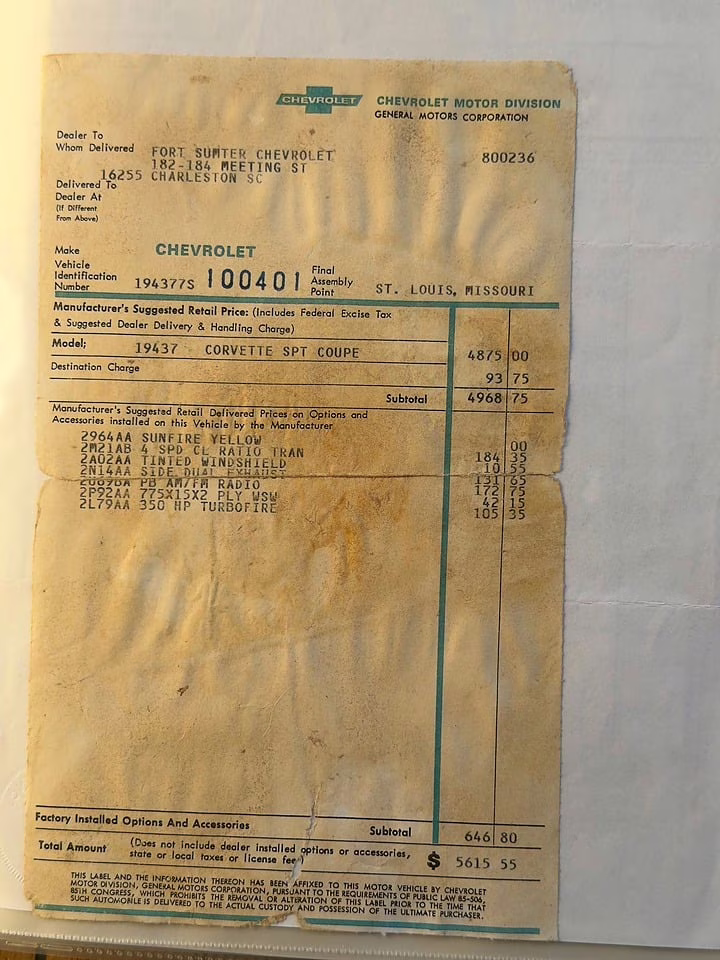 1967 Sunfire Yellow Chevrolet Corvette 4-Speed, Triple Diamond 2025, Side Pipes RWD Coupe