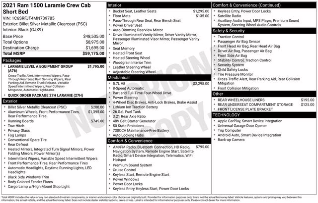 2021 Billet Silver Metallic Clearcoat Ram 1500 Laramie 4X4 Truck
