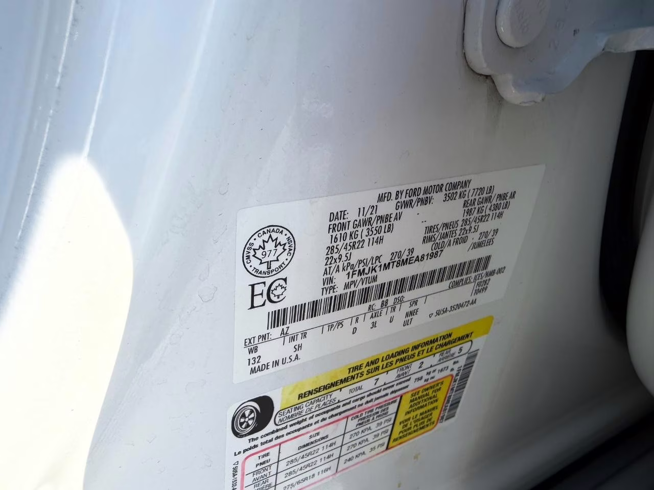 2021 Star White Metallic Tri-Coat Ford Expedition Max Platinum 4X4 SUV