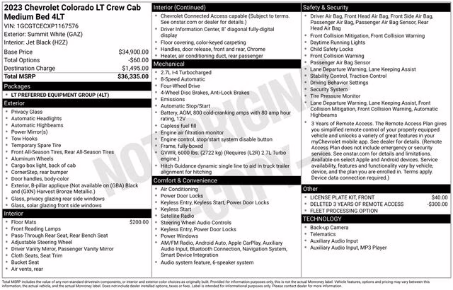 2023 Summit White Chevrolet Colorado LT 4X4 Truck