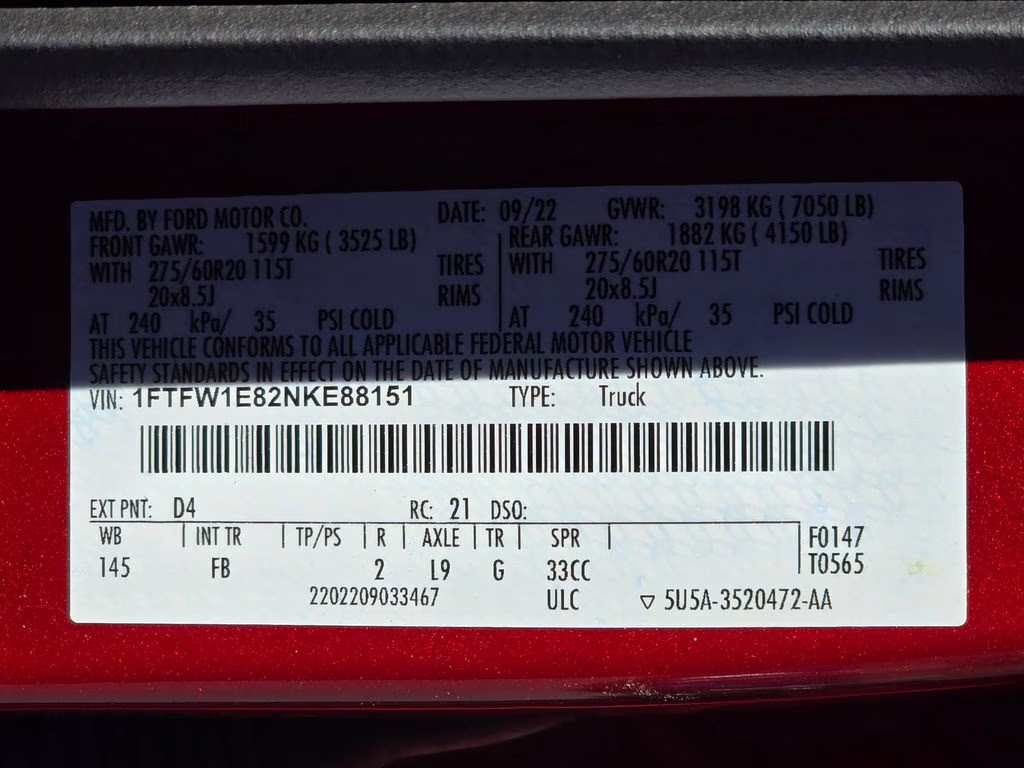 2022 Red Metallic Ford F-150 XLT 4X4 Truck