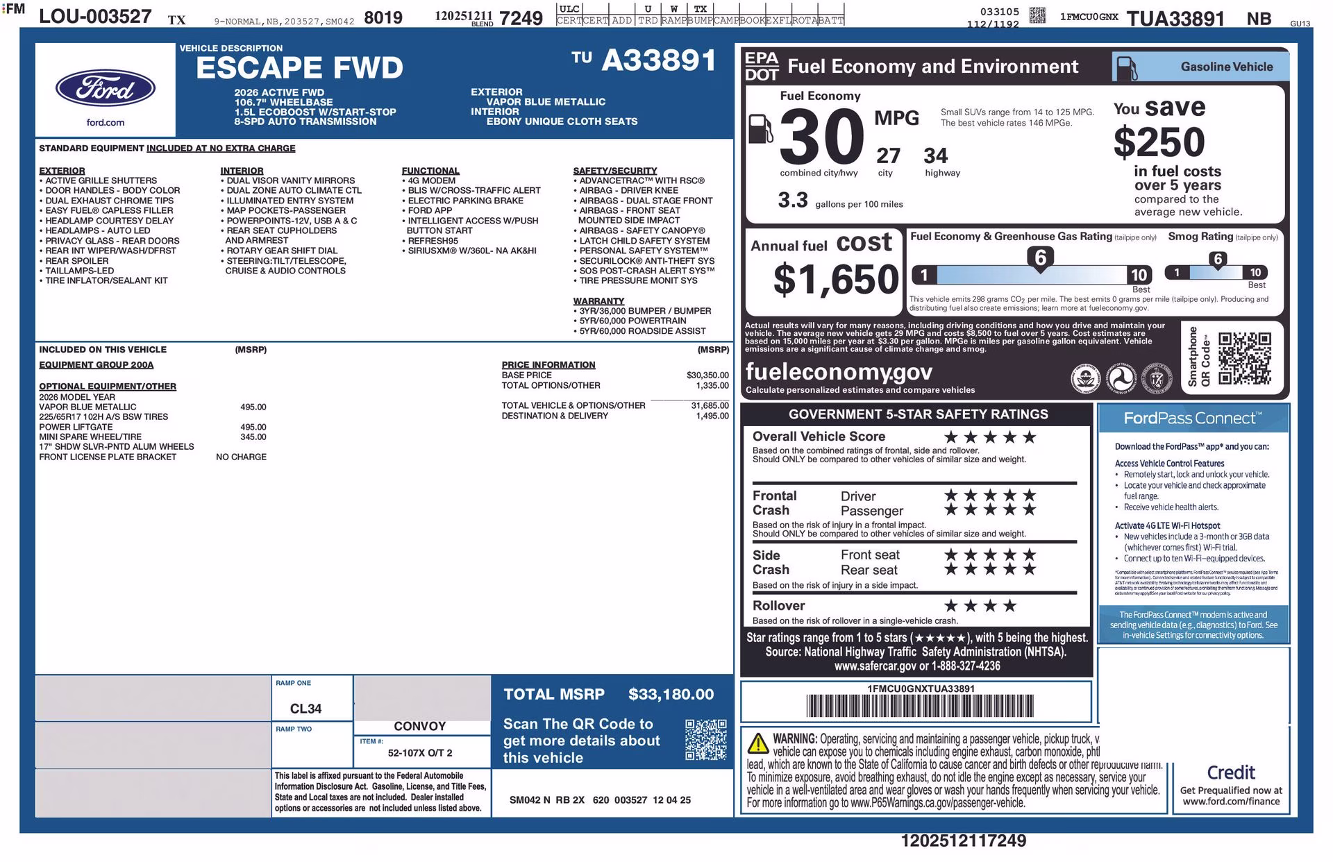 2026 Vapor Blue Metallic Ford Escape Active FWD SUV