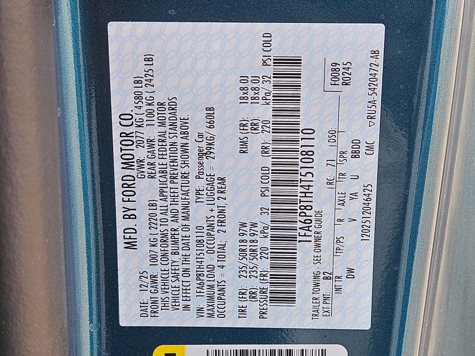 2026 Adriatic Blue Metallic Ford Mustang EcoBoost RWD Coupe