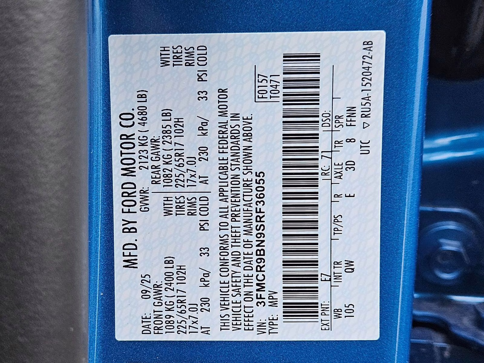 2025 Blue Metallic Ford Bronco Sport Big Bend 4X4 SUV