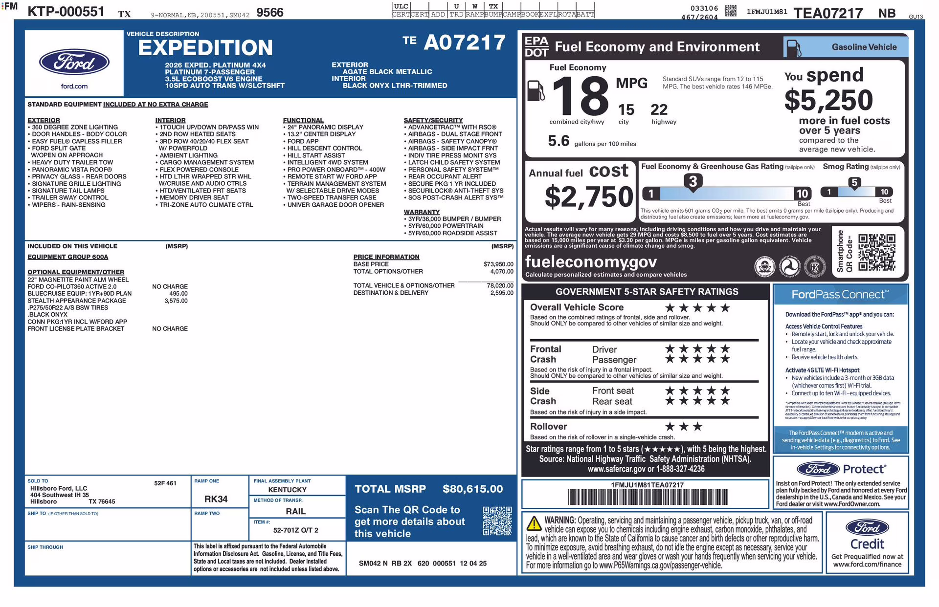 2026 Agate Black Metallic Ford Expedition Platinum 4X4 SUV