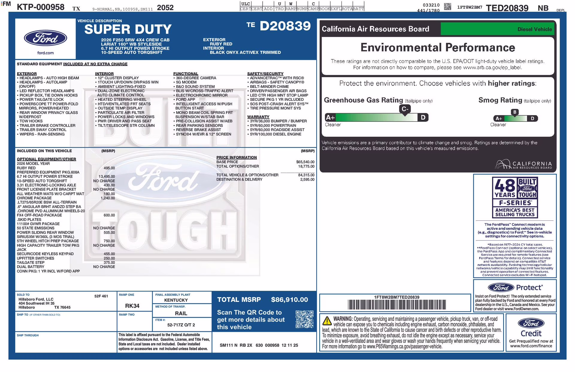 2026 Ruby Red Metallic Tinted Clearcoat Ford Super Duty F-250 SRW Lariat 4X4 Truck