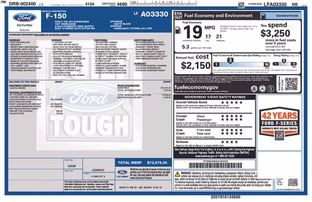 2020 Black Metallic Ford F-150 Limited 4X4 Truck