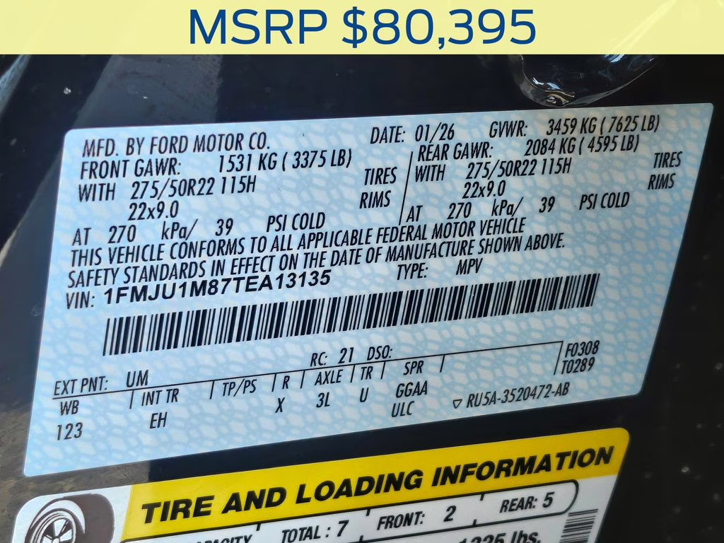 2026 Agate Black Metallic Ford Expedition Platinum 4X4 SUV