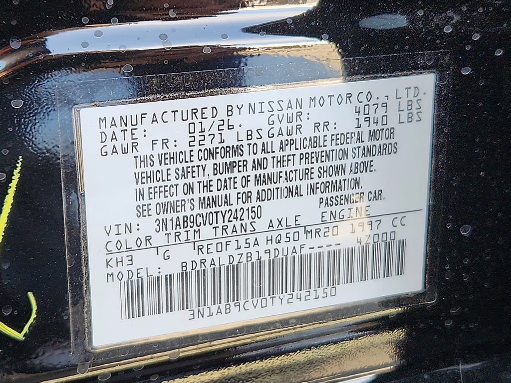 2026 Super Black Nissan Sentra SV FWD Sedan