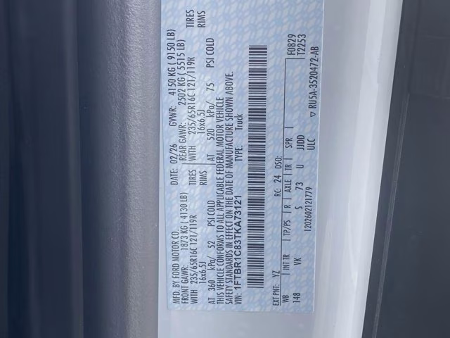 2026 Oxford White Ford Transit Cargo Van Base RWD Van