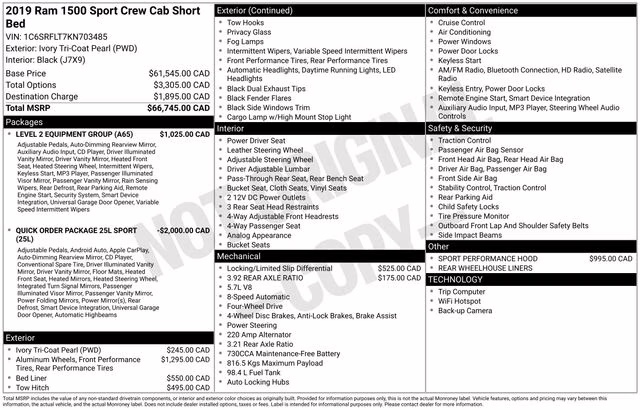 2019 White Ram 1500 Sport 4X4 Truck