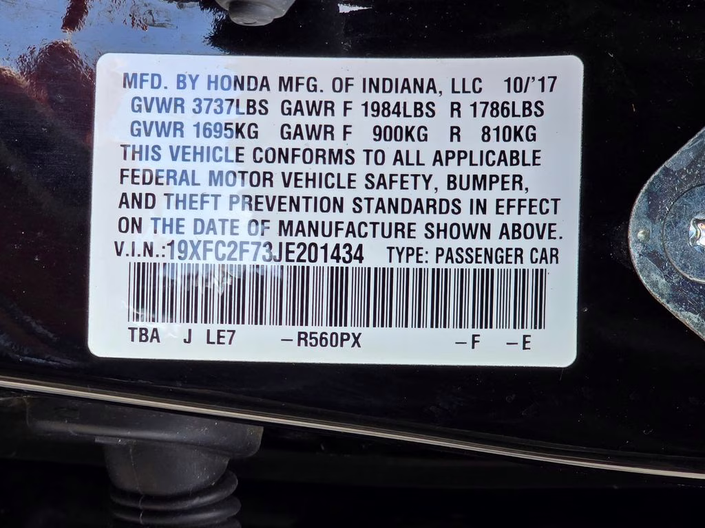 2018 Black Honda Civic EX FWD Sedan