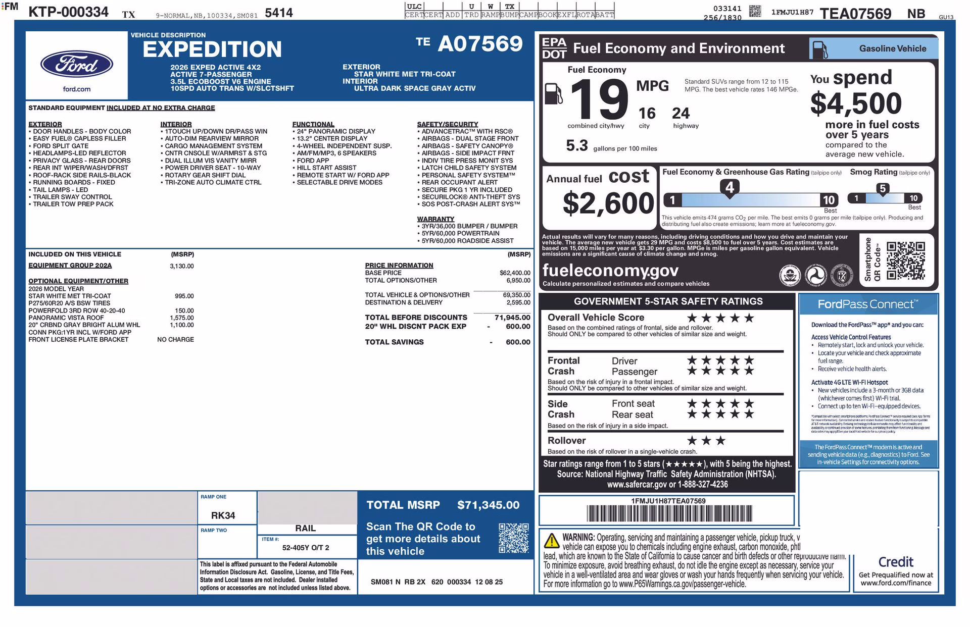 2026 Star White Metallic Tri-Coat Ford Expedition Active RWD SUV