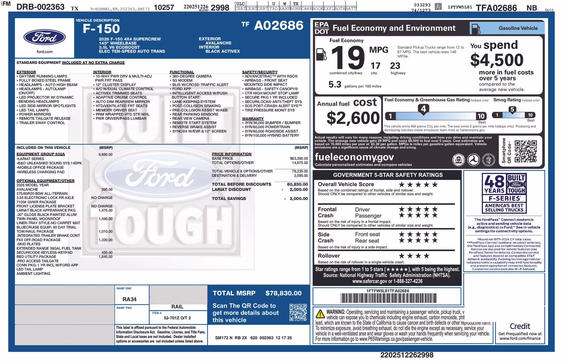 2026 Avalanche Ford F-150 Lariat 4X4 Truck