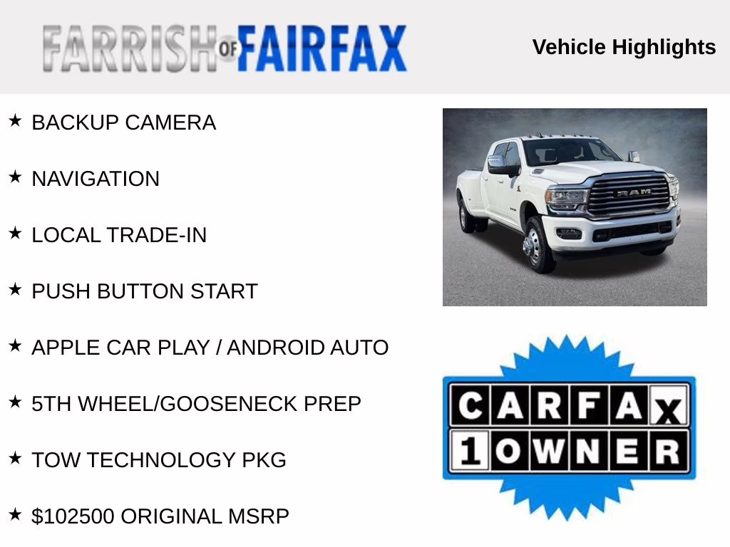 2023 Bright White Clearcoat Ram 3500 Limited Longhorn 4X4 Truck