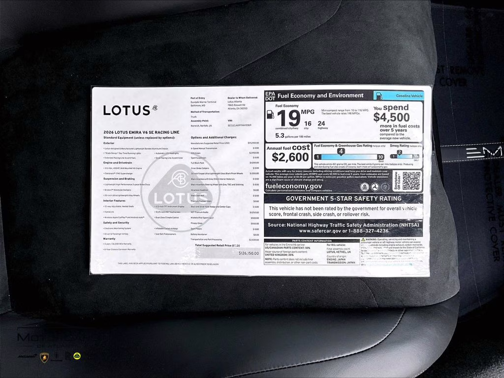 2026 EOS Green Lotus Emira V6 SE Racing Line RWD Coupe