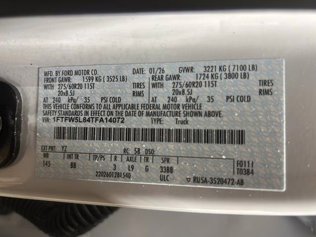 2026 Oxford White Ford F-150 Lariat Black Appearance 4X4 Truck