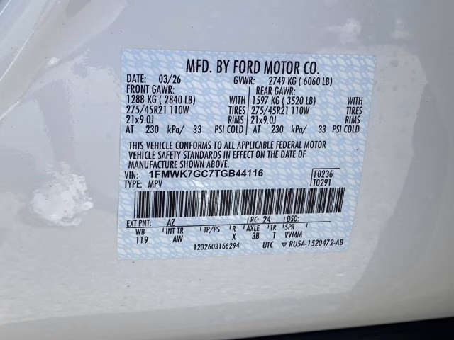 2026 Star White Metallic Tri-Coat Ford Explorer ST RWD SUV