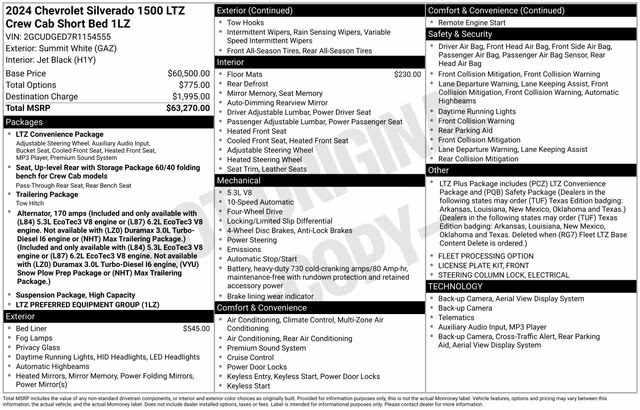 2024 Summit White Chevrolet Silverado 1500 LTZ 4X4 Truck