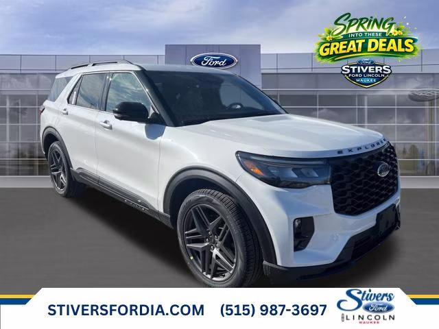 2026 Star White Metallic Tri-Coat Ford Explorer ST-Line 4X4 SUV
