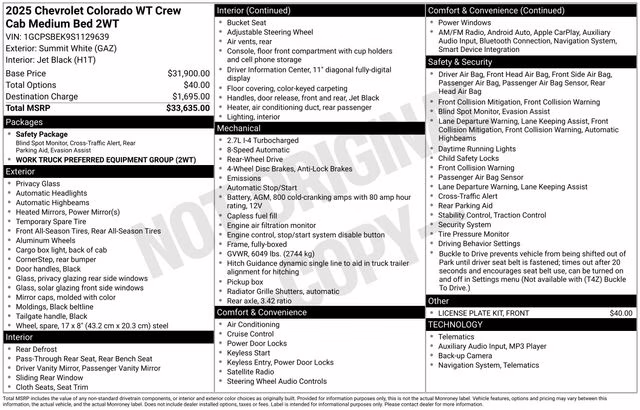 2025 Summit White Chevrolet Colorado Work Truck RWD Truck