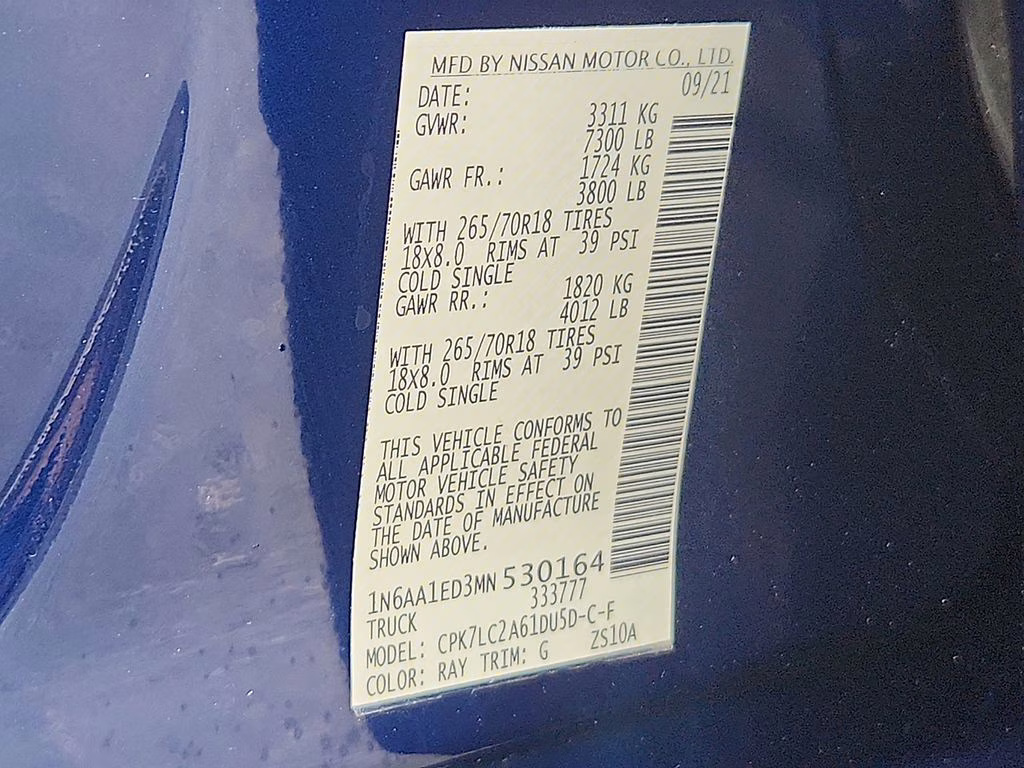2021 Deep Blue Pearl Metallic Nissan Titan SV 4X4 Truck