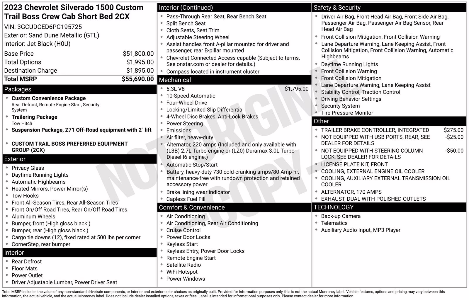 2023 Sand Dune Metallic Chevrolet Silverado 1500 Custom Trail Boss 4X4 Truck