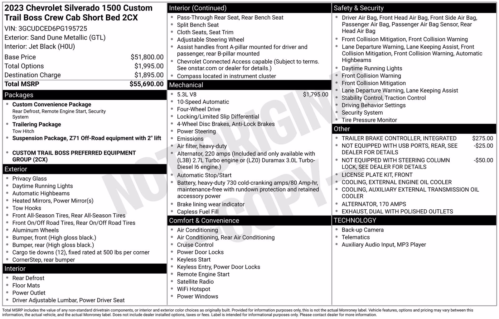 2023 Sand Dune Metallic Chevrolet Silverado 1500 Custom Trail Boss 4X4 Truck