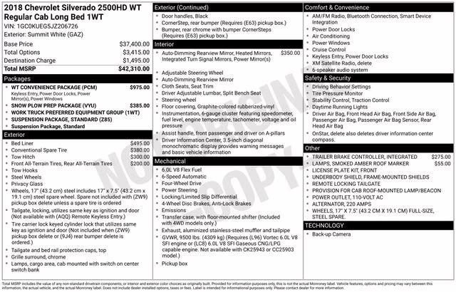 2018 Summit White Chevrolet Silverado 2500HD Work Truck 4X4 Truck