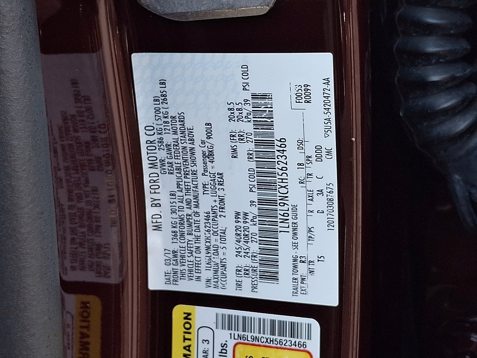 2017 Burgundy Velvet Tinted Clearcoat - R3 Lincoln Continental Reserve AWD