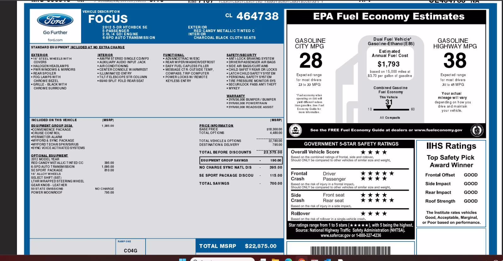2012 Red Candy Metallic Tinted Clearcoat Ford Focus SE FWD Hatchback